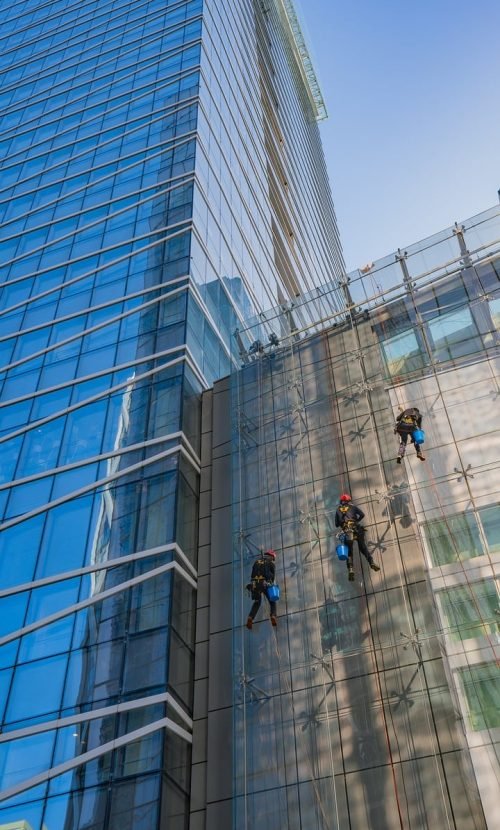 Arquitecto Lazarte Vizcaya building, window, window cleaner, facade, skyscraper, glass, people, people, people, people, people, people